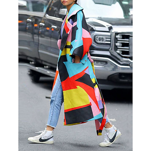 

Women's Coat Daily Going out Regular Color Block Rainbow S / M / L