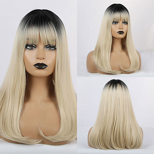 

Synthetic Wig Bangs Natural Straight Side Part With Bangs Wig Blonde Long Light Blonde Synthetic Hair 20 inch Women's Cosplay Women Synthetic Blonde HAIR CUBE / Ombre Hair