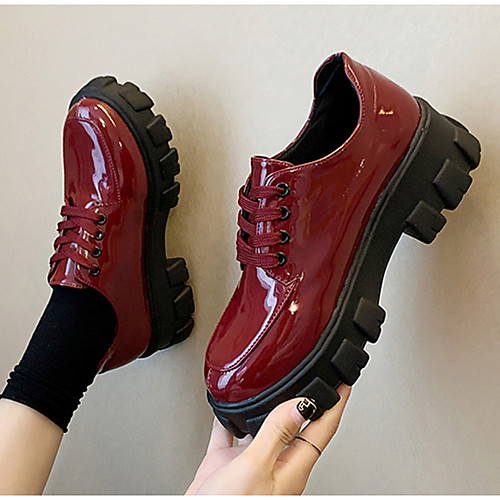 

Women's Oxfords Spring & Summer Creepers Round Toe Daily PU Black / Red