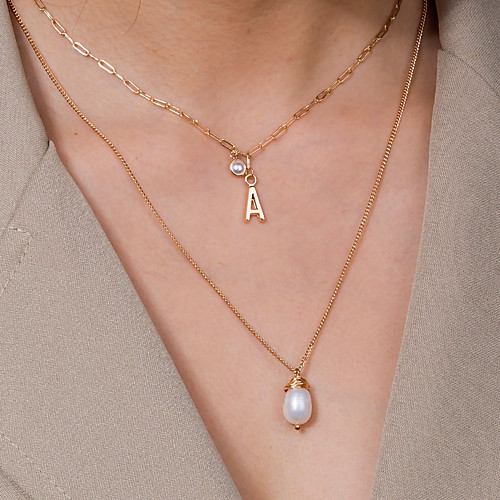

Women's Pendant Necklace Necklace Layered Necklace Stacking Stackable Letter Simple Classic Trendy Romantic Pearl Chrome Gold 50 cm Necklace Jewelry 1pc For Party Evening Street Birthday Party Beach