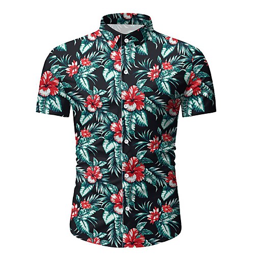 

Men's Floral Geometric Shirt Basic Daily Classic Collar Blue / Green / Short Sleeve