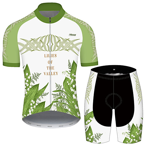 

21Grams Men's Short Sleeve Cycling Jersey with Shorts Green Floral Botanical Bike UV Resistant Quick Dry Sports Patterned Mountain Bike MTB Road Bike Cycling Clothing Apparel / Stretchy