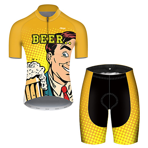 

21Grams Men's Short Sleeve Cycling Jersey with Shorts Polyester Black / Yellow Polka Dot Gradient Oktoberfest Beer Bike Clothing Suit Breathable Quick Dry Ultraviolet Resistant Reflective Strips