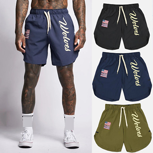 

Men's High Waist Running Shorts Athletic Shorts Workout Shorts 1pc Drawstring Sports Bottoms Running Walking Jogging Training Breathable Quick Dry Soft Star Spangled Banner Fashion Black Army Green