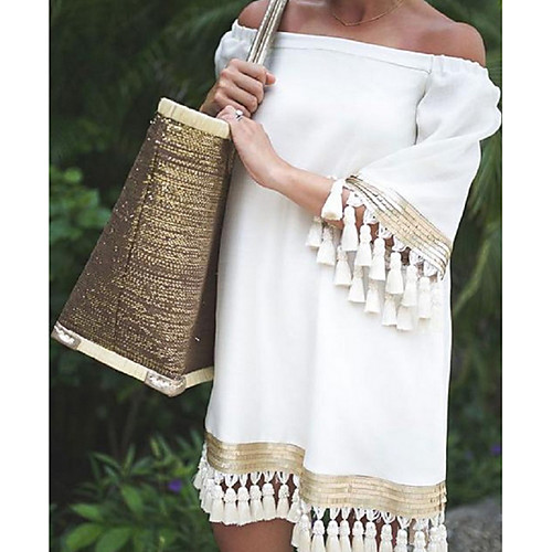 

Women's Shift Dress Short Mini Dress White Yellow Blushing Pink Light Green Short Sleeve Solid Color Summer Off Shoulder Elegant 2021 S M L XL XXL