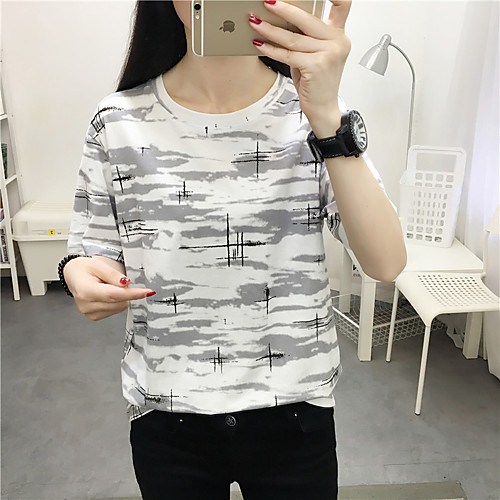 

Women's Geometric Print T-shirt Street chic Daily Weekend Light gray / Light Green
