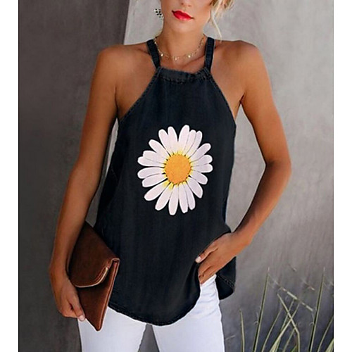 

Women's Floral Red Tank Top Daily Strap Black