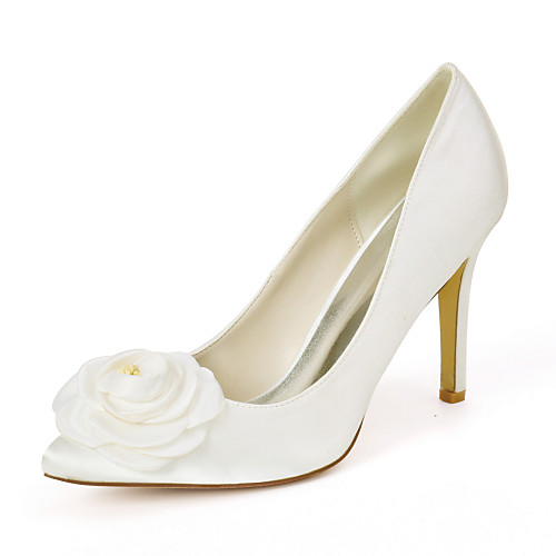 

Women's Wedding Shoes Spring / Summer Stiletto Heel Pointed Toe Sweet Wedding Party & Evening Satin Flower Solid Colored Satin White / Dark Purple / Champagne