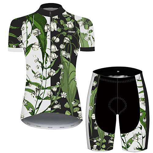 

21Grams Women's Short Sleeve Cycling Jersey with Shorts Green / Black Floral Botanical Bike Clothing Suit Breathable 3D Pad Quick Dry Ultraviolet Resistant Reflective Strips Sports Patterned Mountain