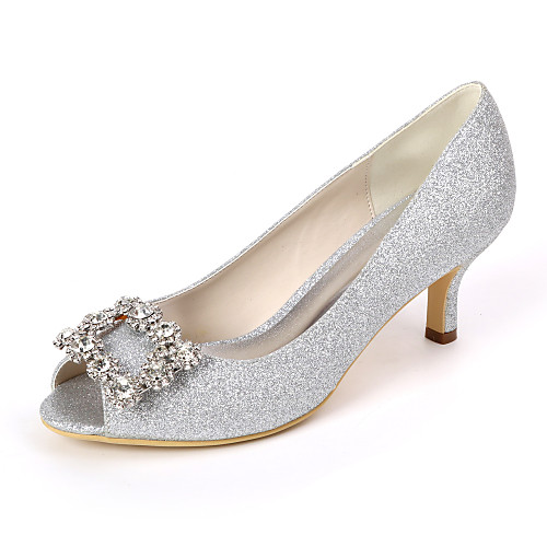 

Women's Wedding Shoes Spring & Summer Low Heel Peep Toe Minimalism Wedding Party & Evening Rhinestone / Sparkling Glitter Solid Colored Synthetics White / Light Purple / Champagne