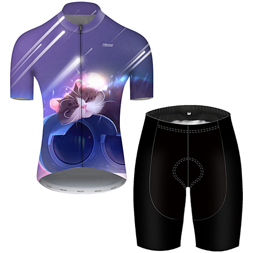 

21Grams Men's Short Sleeve Cycling Jersey with Shorts Polyester Black / Blue Galaxy Cat Animal Bike Clothing Suit Breathable Quick Dry Ultraviolet Resistant Reflective Strips Sweat-wicking Sports