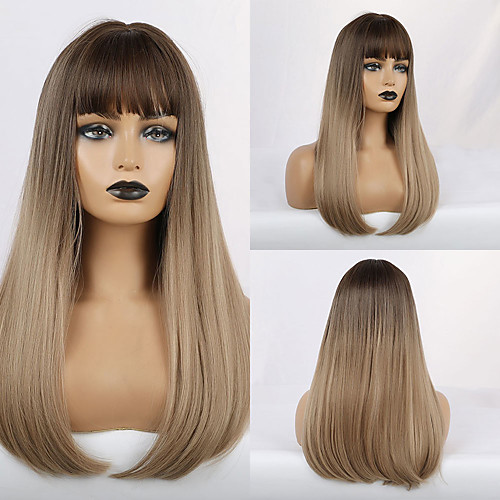 

Synthetic Wig Bangs kinky Straight Natural Straight Side Part Neat Bang With Bangs Wig Ombre Long Ombre Brown Synthetic Hair 20 inch Women's Cosplay Women Synthetic Brown Ombre HAIR CUBE