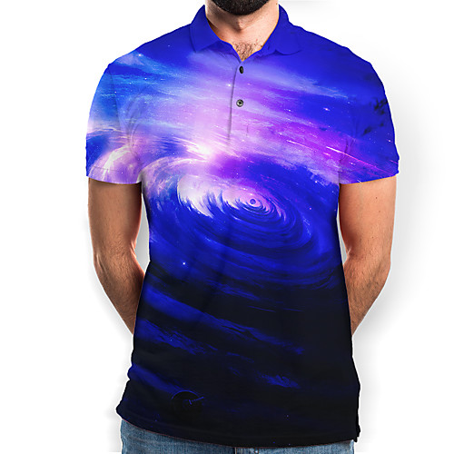 

Men's Galaxy Graphic Print Polo Daily Purple / Short Sleeve
