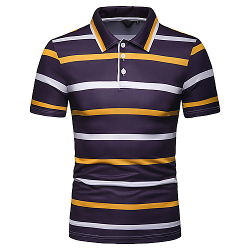 

Men's Striped Polo Basic Elegant Daily Going out Blue / Red / Yellow
