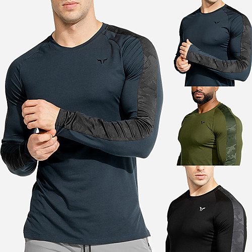 

Men's Side-Stripe Workout Tops Running Shirt Winter Round Neck Active Training Fitness Jogging Breathable Moisture Wicking Soft Sportswear Stripes Top Long Sleeve Activewear Micro-elastic