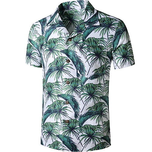 

Men's Scenery Palm Tree Print Shirt Tropical Daily Button Down Collar Green / Short Sleeve