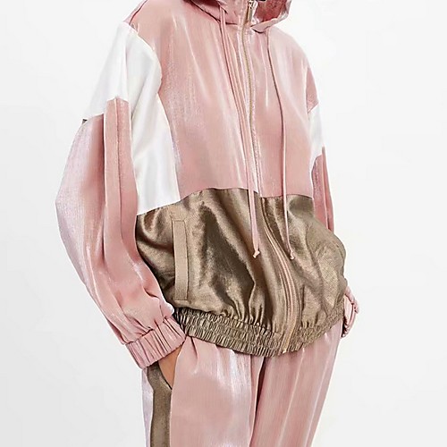 

Women's Daily Regular Jacket, Color Block Hooded Long Sleeve Polyester Blushing Pink