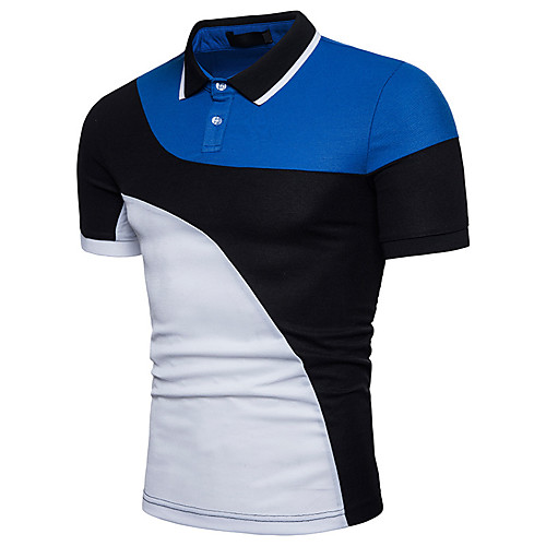 

Men's Polo Color Block Patchwork Short Sleeve Daily Tops Basic White Black