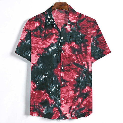 

Men's Tie Dye Tribal Shirt Vintage Street chic Holiday Weekend Red / Yellow / Short Sleeve