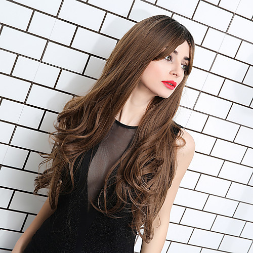 

Ombre Hair Weaves / Hair Bulk Synthetic Wig Weave Curly Water Wave Middle Part Side Part Neat Bang Wig Ombre Very Long Black / Brown Synthetic Hair 24 inch Women's Cosplay Women Synthetic Brown Ombre