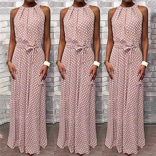 

Women's Sheath Dress Maxi long Dress - Sleeveless Polka Dot Summer Elegant 2020 Black Blushing Pink Fuchsia Khaki Navy Blue S M L XL XXL