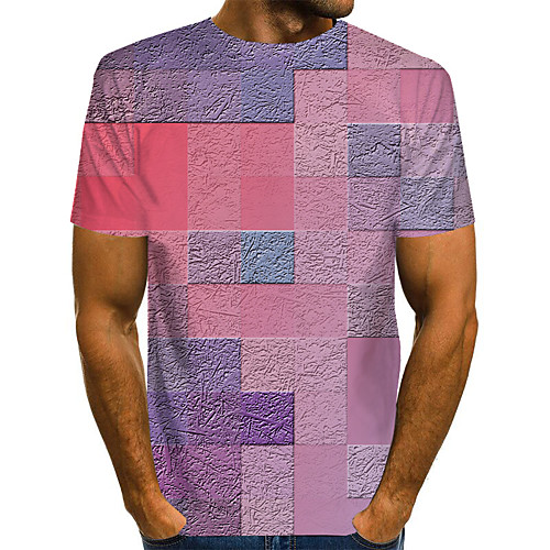 

Men's Plus Size Geometric 3D Print T-shirt Street chic Exaggerated Daily Going out Round Neck Rainbow / Short Sleeve