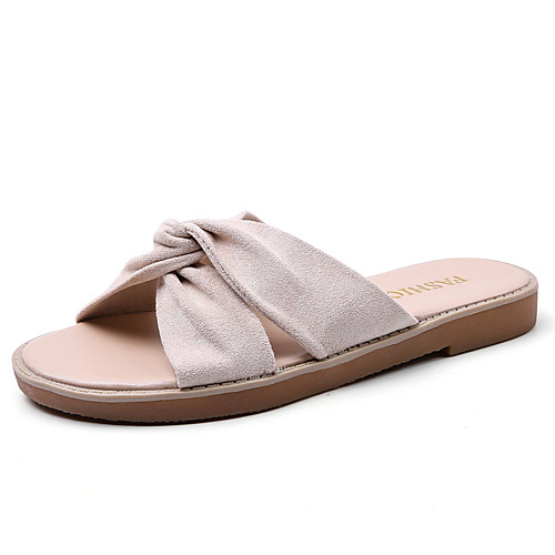 

Women's Slippers & Flip-Flops Spring & Summer Flat Heel Open Toe Daily Outdoor Leather Black / Beige