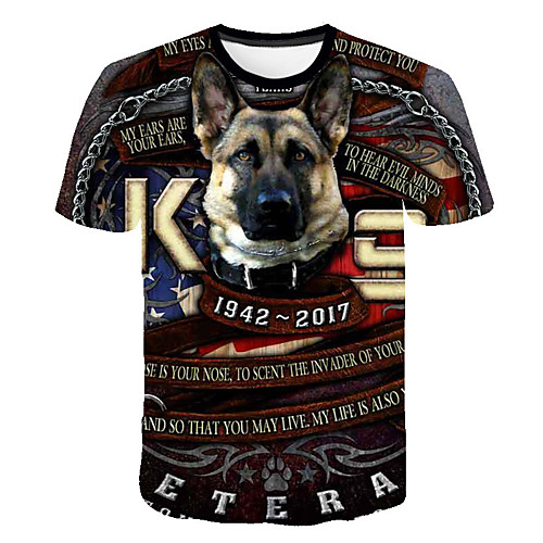 

Men's 3D Animal Dog Print T-shirt Street chic Punk & Gothic Club Weekend Round Neck Rainbow / Short Sleeve / Letter