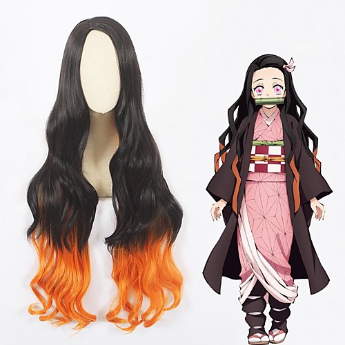 

Cosplay Costume Wig Cosplay Wig Kamado Nezuko Demon Slayer Curly Asymmetrical Wig Very Long Natural Black Synthetic Hair 40 inch Women's Anime Cosplay Exquisite Black