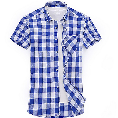 

Men's Shirt Plaid Print Short Sleeve Daily Tops Blue