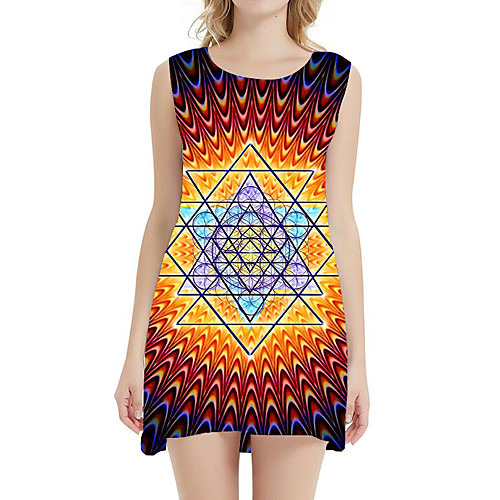 

Women's A Line Dress - Sleeveless Geometric Print Rainbow Patchwork Summer Sexy Street chic Daily Holiday Belt Not Included 2020 Black Blue Purple Blushing Pink Orange S M L XL XXL XXXL