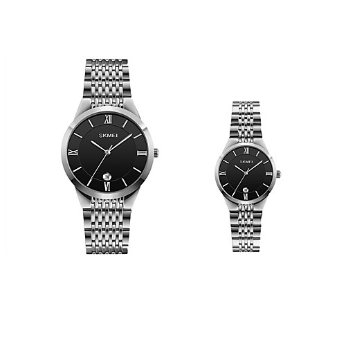 

SKMEI Steel Band Watches Classic Fashion Silver Stainless Steel Chinese Quartz Silver Black Water Resistant / Waterproof New Design Shock Resistant 30 m 2 Piece Analog One Year Battery Life