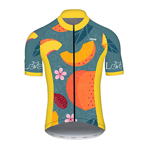 

21Grams Men's Short Sleeve Cycling Jersey Polyester BlueYellow Floral Botanical Fruit Peach Bike Jersey Top Mountain Bike MTB Road Bike Cycling Breathable Quick Dry Ultraviolet Resistant Sports