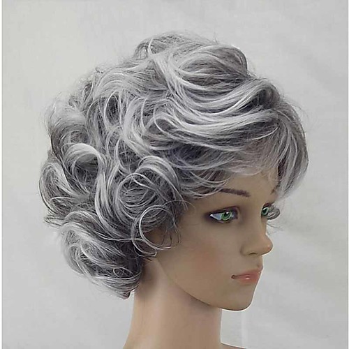 

Synthetic Wig Curly Matte Short Bob Wig Short Silver Synthetic Hair 6 inch Women's Fashionable Design curling Fluffy Silver