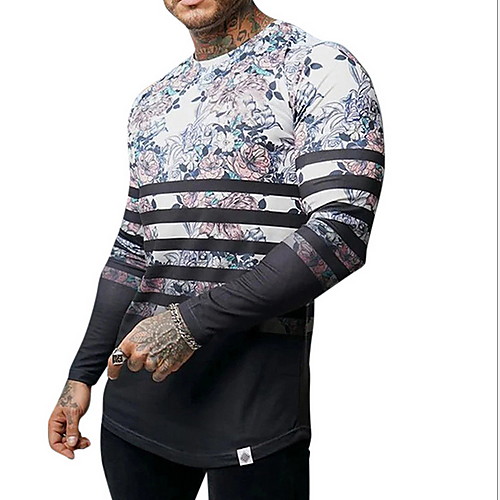 

Men's Geometric Print T-shirt Daily Round Neck Green / Gray / Long Sleeve