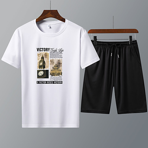

Men's Graphic Solid Colored Print Set Basic Daily Sports Round Neck White / Black / Red / Gray / Short Sleeve