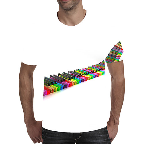 

Men's Plus Size Geometric Color Block Print T-shirt Street chic Exaggerated Holiday Going out Round Neck Rainbow / Short Sleeve