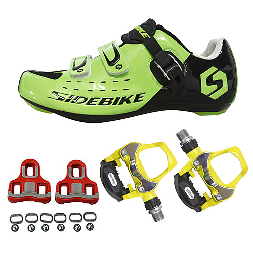 

SIDEBIKE Adults' Cycling Shoes With Pedals & Cleats Road Bike Shoes Carbon Fiber Cushioning Cycling Green Men's Cycling Shoes / Breathable Mesh