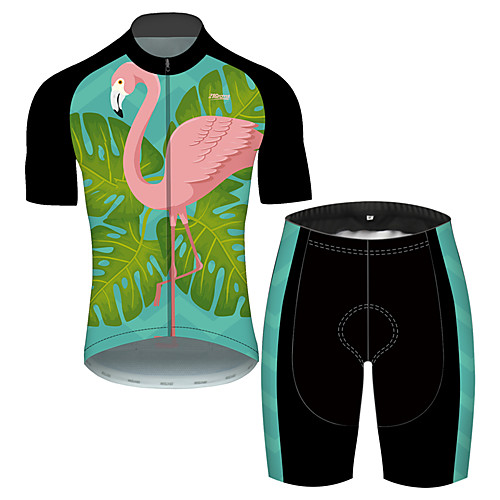 

21Grams Men's Short Sleeve Cycling Jersey with Shorts PinkGreen Flamingo Floral Botanical Animal Bike UV Resistant Quick Dry Breathable Sports Flamingo Mountain Bike MTB Road Bike Cycling Clothing