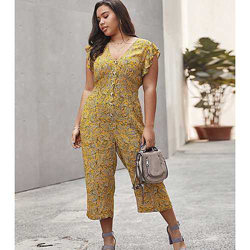 

2020 SUMMER Floral Print Softspun V-Neck Jumpsuit PLUS SIZE