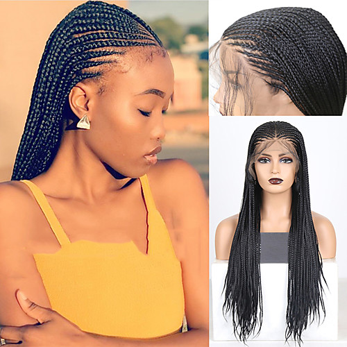 

Synthetic Lace Front Wig Box Braids Plaited Middle Part with Baby Hair Lace Front Wig Long Black#1B Synthetic Hair 18 24 inch Women's Soft Women Synthetic Black