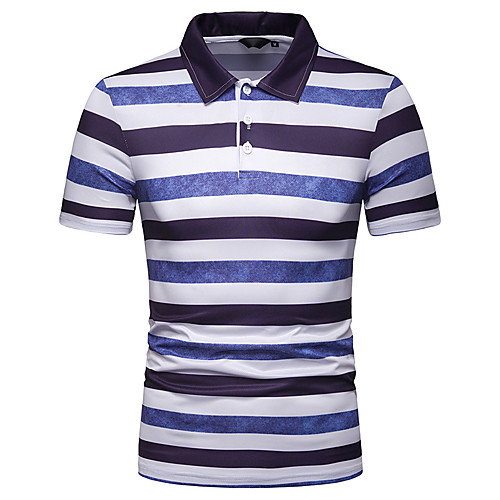 

Men's Striped Print Polo Basic Elegant Daily Going out Blue / Green / Short Sleeve