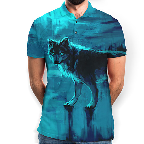 

Men's Graphic Animal Polo Basic Elegant Daily Going out Light Blue