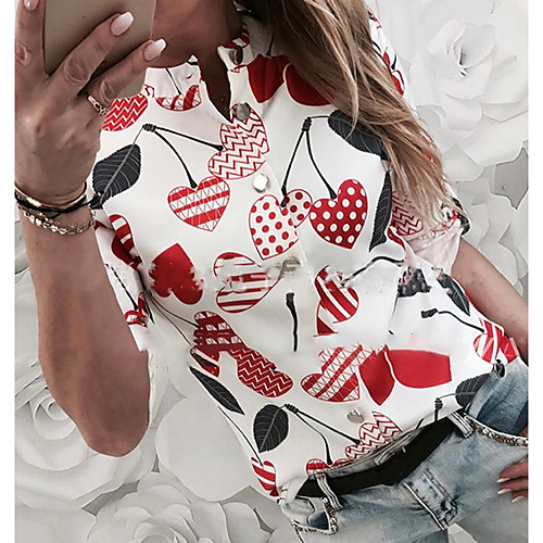 

Women's Geometric Color Block Blouse Daily Weekend White