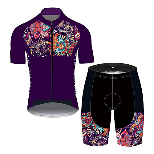 

21Grams Men's Short Sleeve Cycling Jersey with Shorts Purple Floral Botanical Bike UV Resistant Quick Dry Sports Patterned Mountain Bike MTB Road Bike Cycling Clothing Apparel / Stretchy