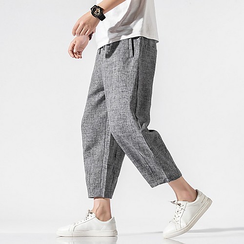 

Men's Sporty Chinoiserie Loose Cotton Chinos Pants - Solid Colored Drawstring Comfort Black Light gray Dark Gray US32 / UK32 / EU40 / US34 / UK34 / EU42 / US38 / UK38 / EU46
