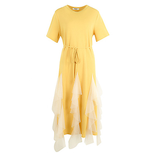 

Women's A-Line Dress Cotton Midi Dress - Short Sleeves Floral Layered Summer Fall Casual Holiday Going out Cotton Slim 2020 White Black Yellow Light Green Gray M L XL XXL XXXL