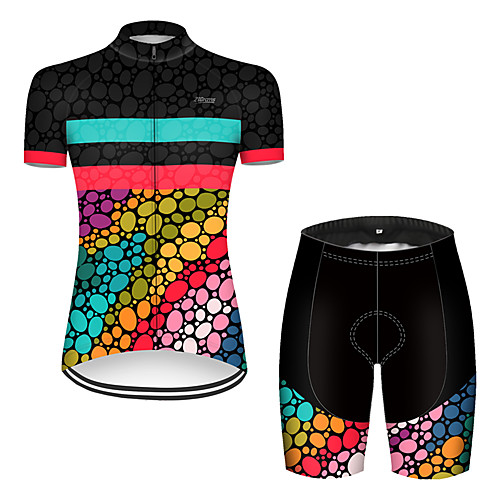 

21Grams Women's Short Sleeve Cycling Jersey with Shorts Nylon Polyester Black / Red Polka Dot Gradient Bike Clothing Suit Breathable Quick Dry Ultraviolet Resistant Reflective Strips Sweat-wicking