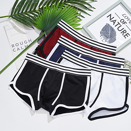 

Men's Sports Underwear Boxer Brief Trunks 1pc Stripe-Trim Cotton Sports Shorts Underwear Shorts Bottoms Running Walking Jogging Training Breathable Soft Fashion White Black Burgundy Dark Blue Gray