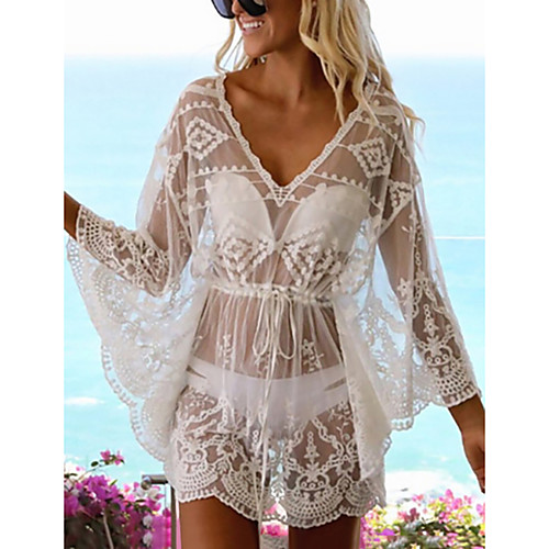 

Women's Cover-Up Swimwear Swimsuit - Solid Colored One-Size White Black